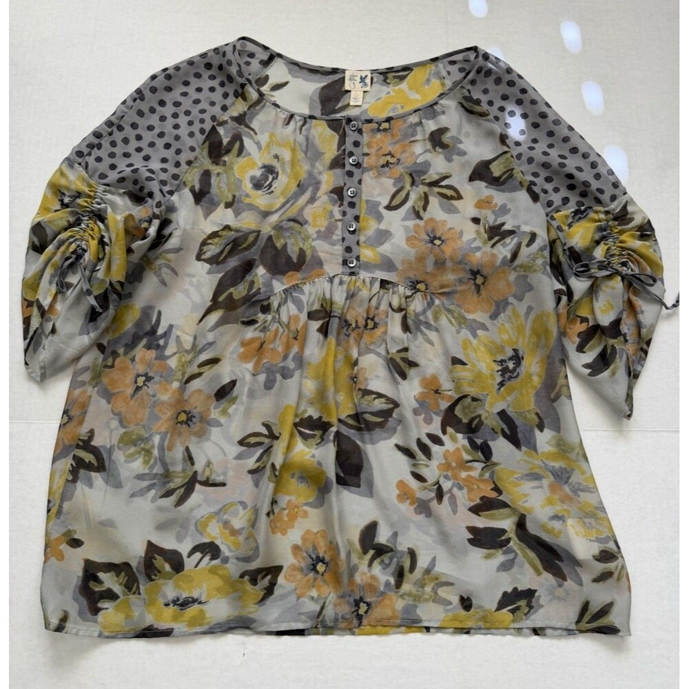 Anthropologie Edme & Esyllte Women's Silk Top Boho Peasant Floral Dot 6 (8 10)